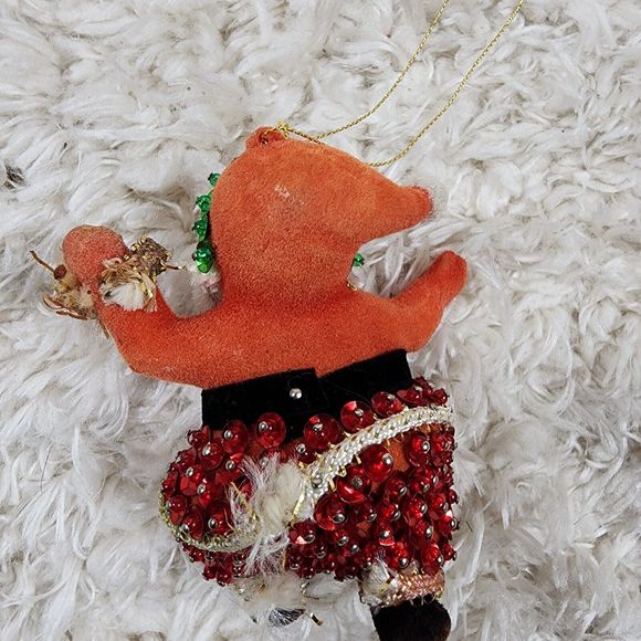 Vintage Mr & Ms Claus Christmas Tree Ornaments Beaded Sequin Felted Figures - Picture 10 of 12